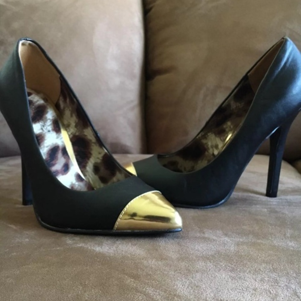 Faux Leather Gold Tip Heels
